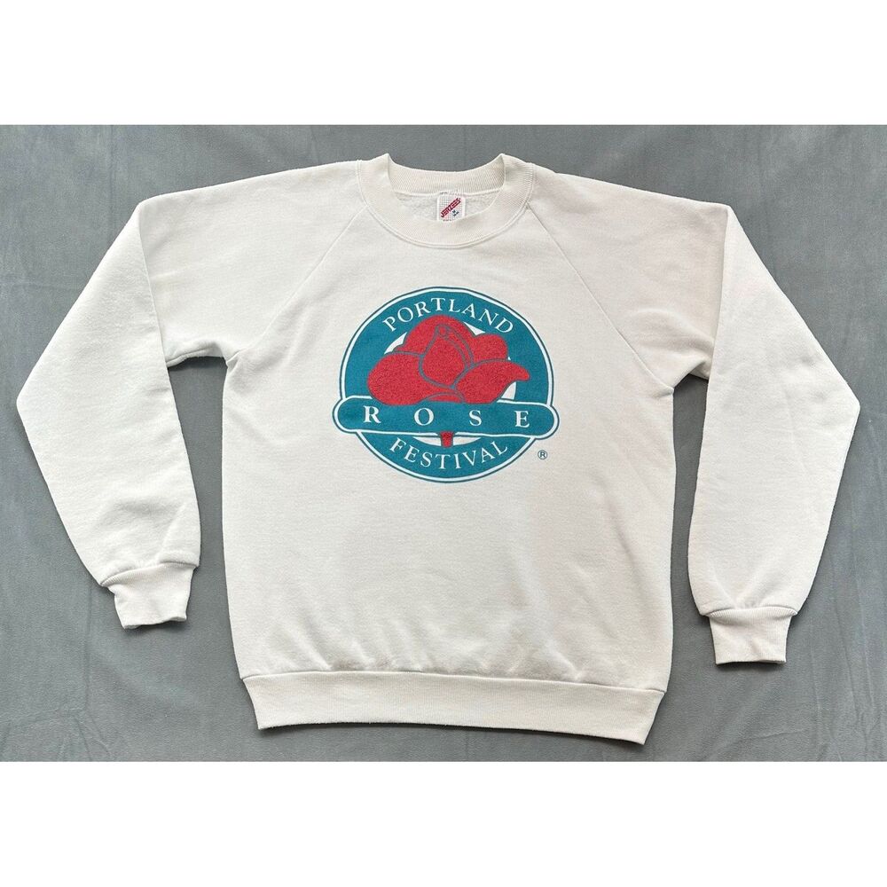 Vintage Jerzees Portland Rose Festival White Sweatshirt Womens Medium USA